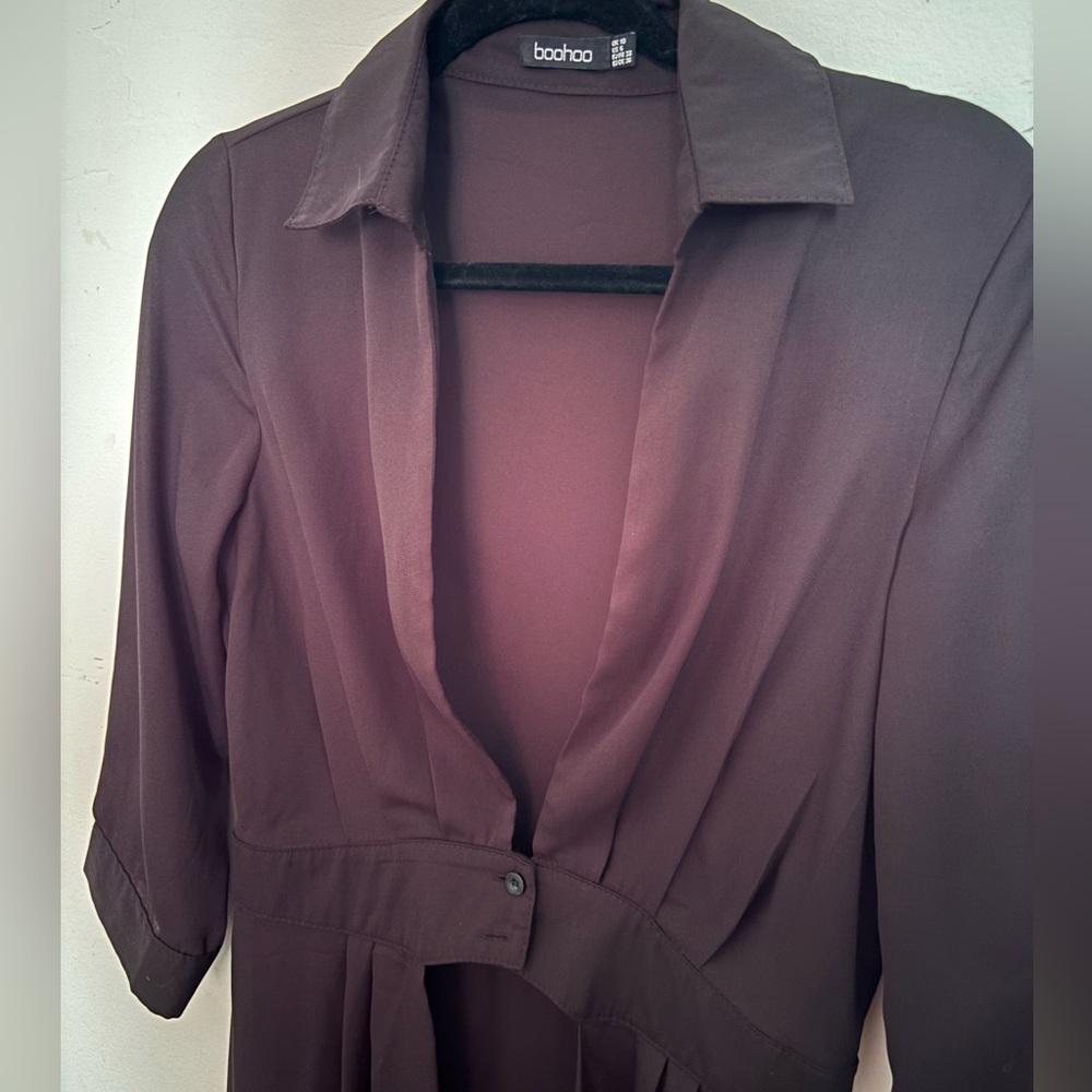 Boohoo Burgundy Button-Up Dress